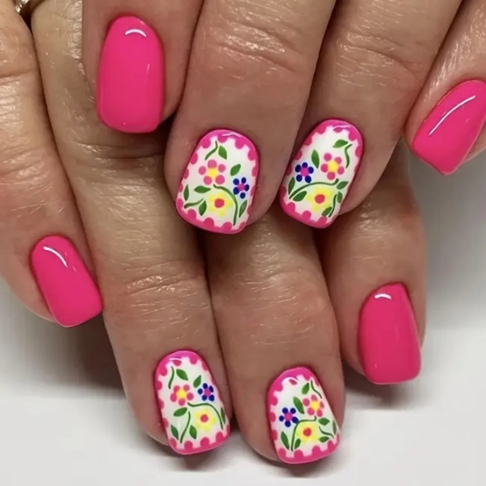 🔥3/$21 Pink Floral Press On Nails